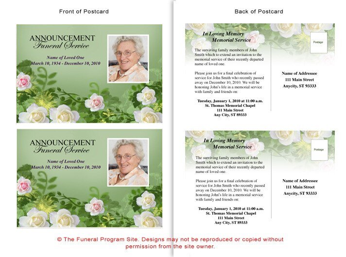 Garden Funeral Announcement Postcard Template - The Funeral Program Site