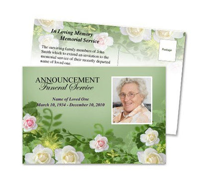 Garden Funeral Announcement Postcard Template - The Funeral Program Site