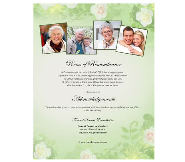 Garden Funeral Flyer Template - The Funeral Program Site