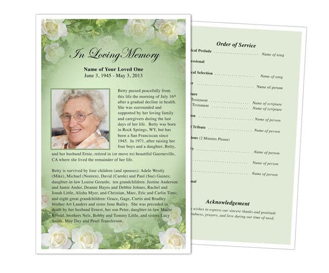 Garden Funeral Flyer Template - The Funeral Program Site