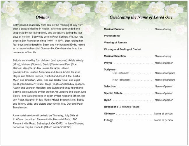 Garden Funeral Program Template - The Funeral Program Site