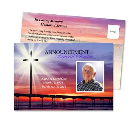 Glorify Funeral Announcement Postcard Template - The Funeral Program Site