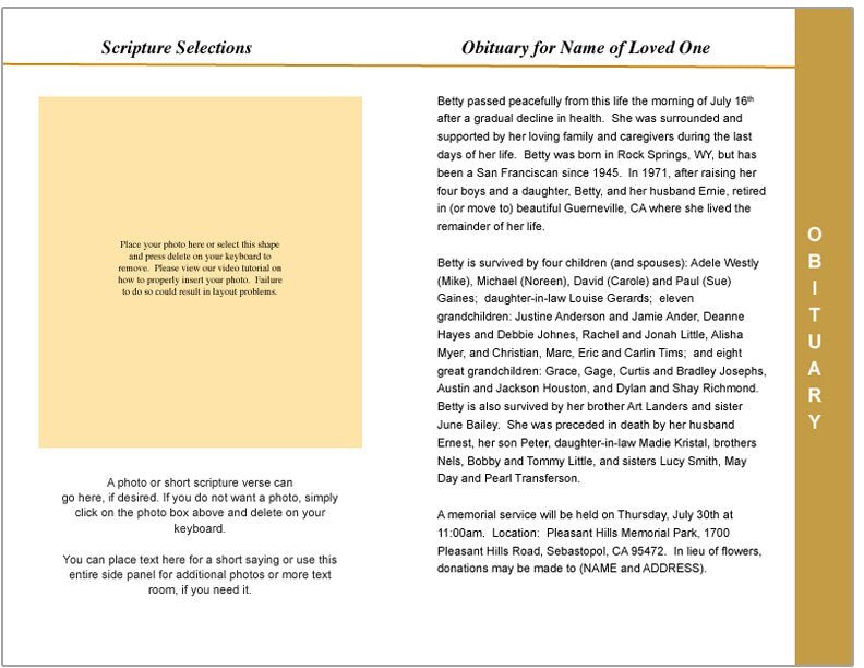 Golden 8 - Sided Graduated Program Template - The Funeral Program Site