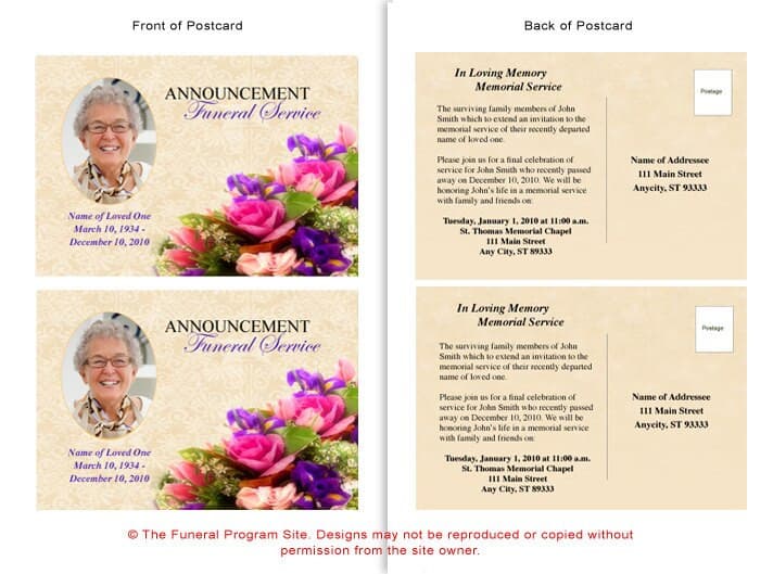 Golden Funeral Announcement Postcard Template - The Funeral Program Site