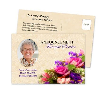 Golden Funeral Announcement Postcard Template - The Funeral Program Site