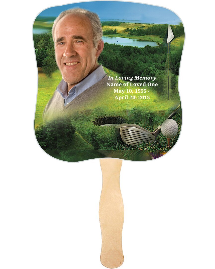 Golfer Cardstock Memorial Fan With Wooden Handle (Pack of 10) - The Funeral Program Site