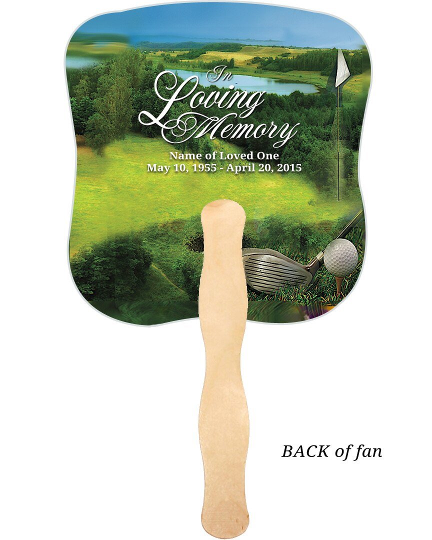 Golfer Cardstock Memorial Fan With Wooden Handle (Pack of 10) - The Funeral Program Site