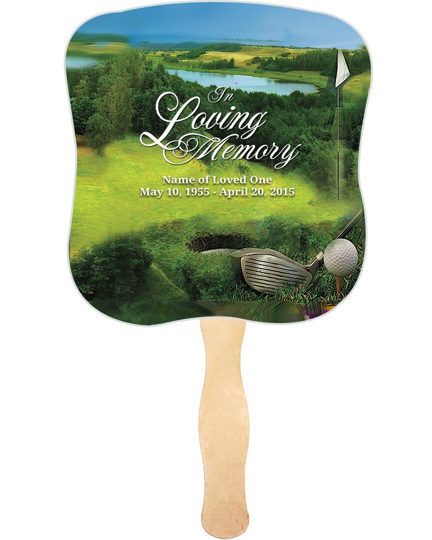 Golfer Cardstock Memorial Fan With Wooden Handle (Pack of 10) - The Funeral Program Site