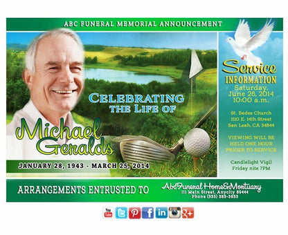 Golfer Custom Social Media Announcement - The Funeral Program Site