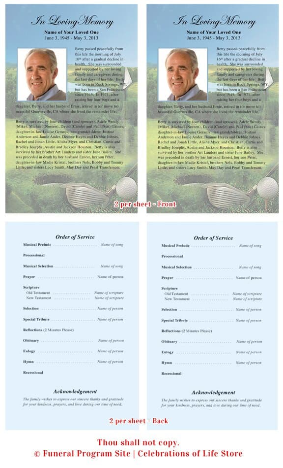 Golfer Funeral Flyer Template - The Funeral Program Site