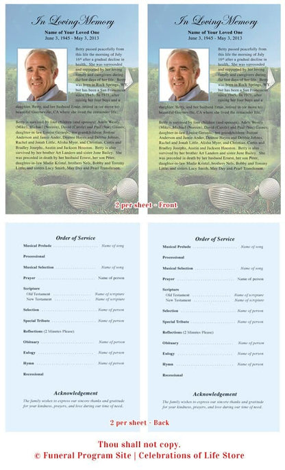 Golfer Funeral Flyer Template - The Funeral Program Site