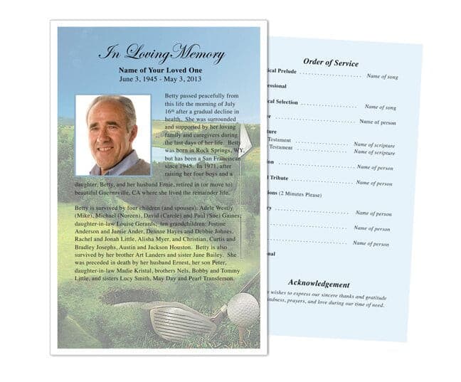 Golfer Funeral Flyer Template - The Funeral Program Site