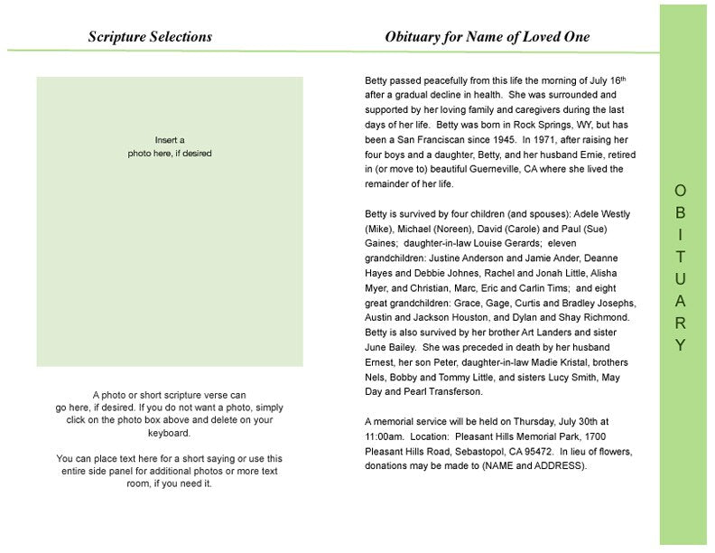 Graceful 8 - Sided Graduated Program Template - The Funeral Program Site