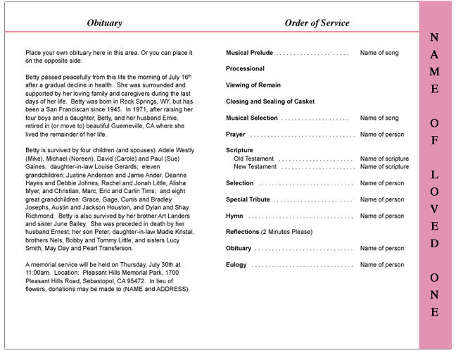 Petals 4-Sided Graduated Funeral Program Template.