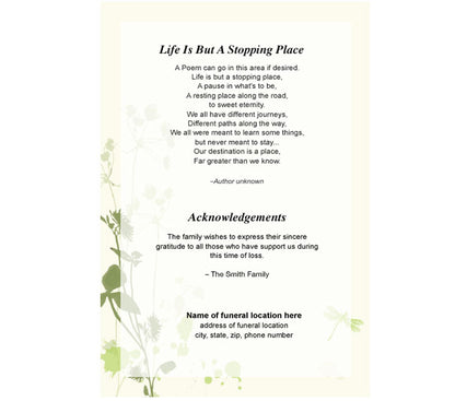 Dragonfly 4-Sided Graduated Funeral Program Template.