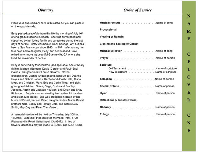 Dragonfly 4-Sided Graduated Funeral Program Template.