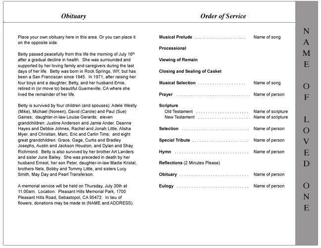 Drums 4-Sided Graduated Funeral Program Template.