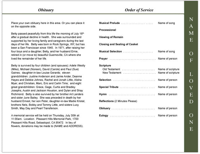 Bridge 4-Sided Graduated Funeral Program Template.