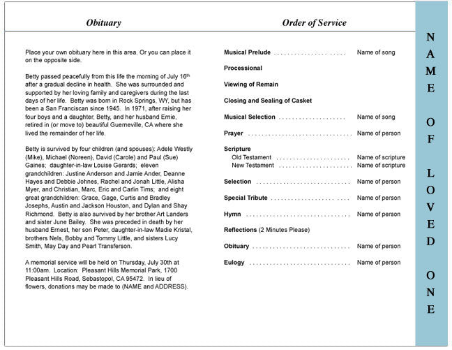 Nurse 4-Sided Graduated Funeral Program Template.