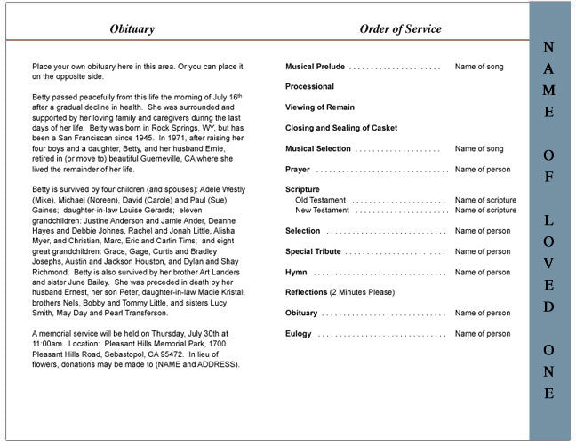 Pheasant 4-Sided Graduated Funeral Program Template.