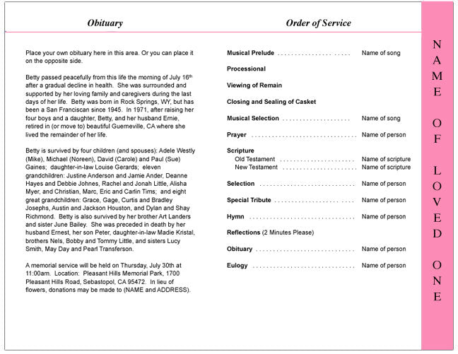 Fairy 4-Sided Funeral Graduated Program Template.