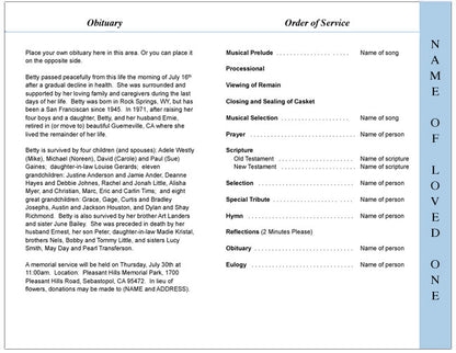 Eve 4-Sided Funeral Graduated Program Template.