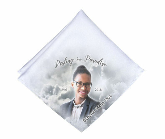 Grayscale Skies Personalized Memorial Handkerchief - The Funeral Program Site