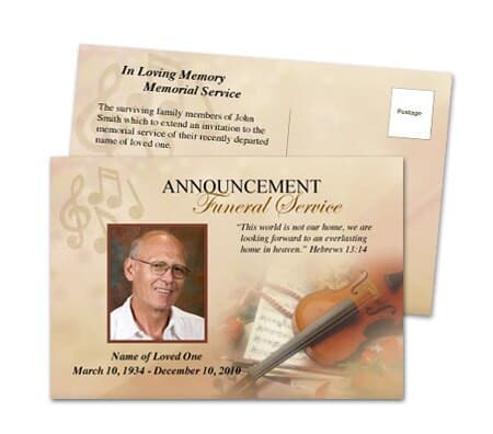 Harmony Funeral Announcement Postcard Template - The Funeral Program Site