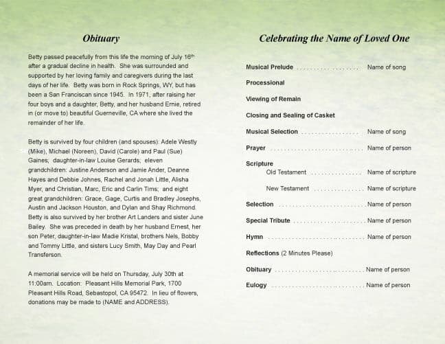 Harvest Funeral Program Template - The Funeral Program Site