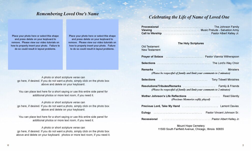 Heaven Funeral Booklet Template - The Funeral Program Site