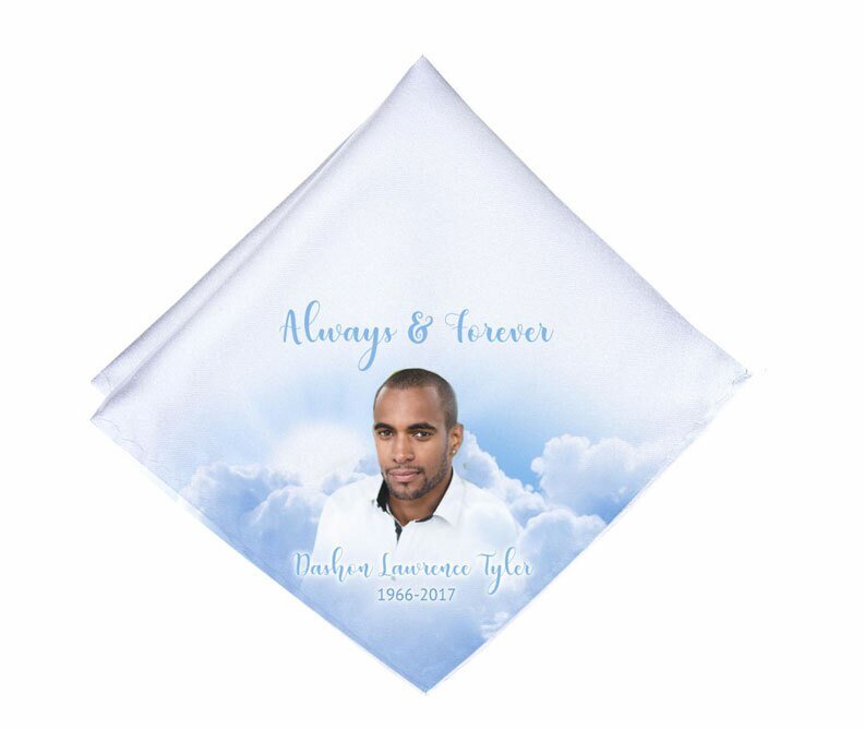 Heavenly Clouds Personalized Memorial Handkerchief - The Funeral Program Site