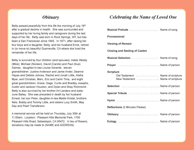 Hibiscus Funeral Program Template - The Funeral Program Site