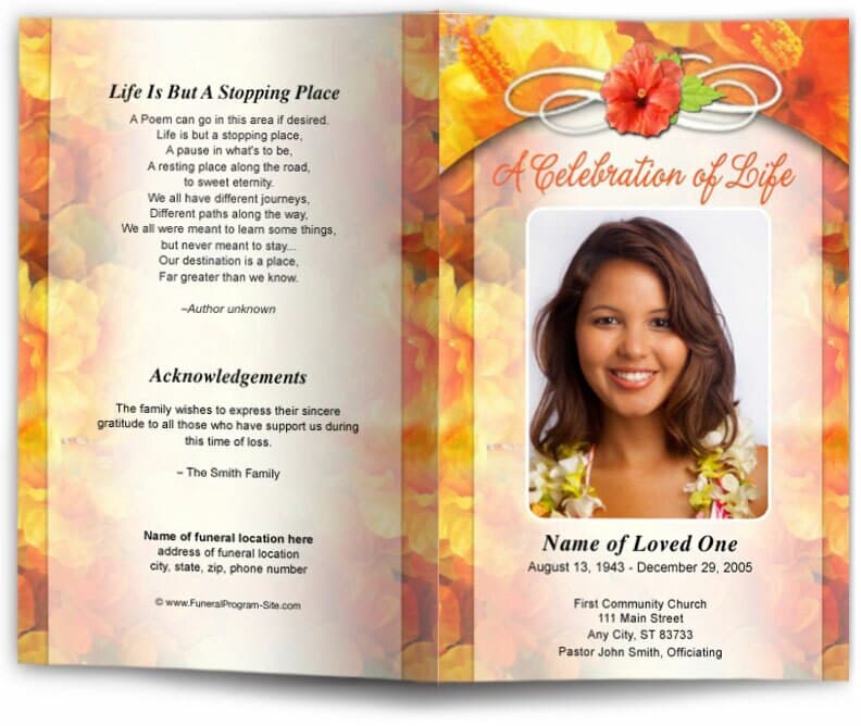 Hibiscus Funeral Program Template - The Funeral Program Site