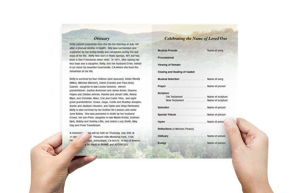 Hilltop Funeral Program Template - The Funeral Program Site