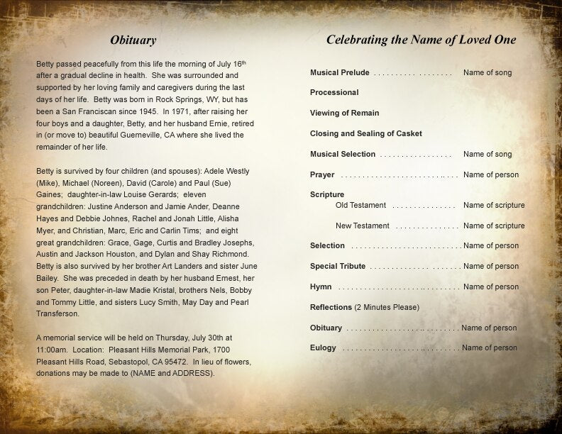 History Funeral Program Template - The Funeral Program Site