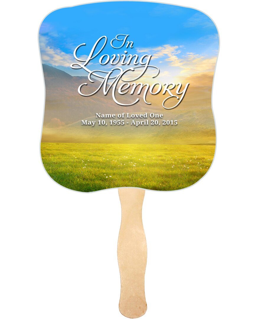 Horizon Cardstock Memorial Fan With Wooden Handle (Pack of 10) - The Funeral Program Site