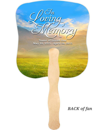 Horizon Cardstock Memorial Fan With Wooden Handle (Pack of 10) - The Funeral Program Site