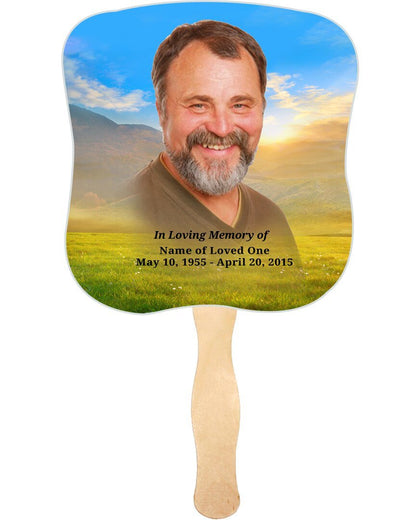 Horizon Cardstock Memorial Fan With Wooden Handle (Pack of 10) - The Funeral Program Site