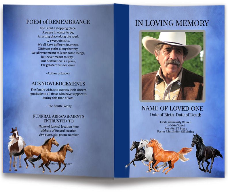 Horses Online Funeral Program Template - The Funeral Program Site