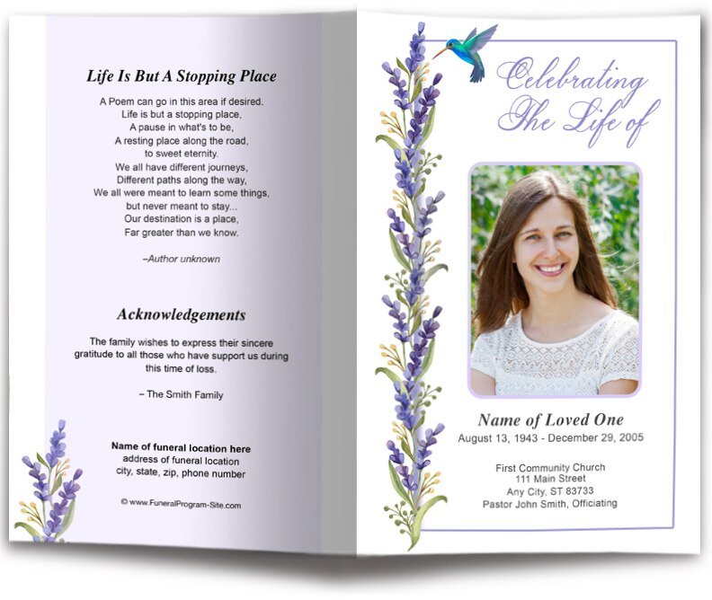 Hummingbird Funeral Program Template - The Funeral Program Site