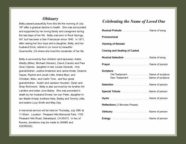 Hunter Funeral Program Template - The Funeral Program Site