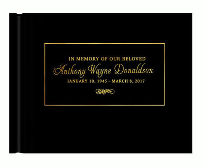 Elegantly Framed Foil Stamped Landscape Funeral Guest Book.