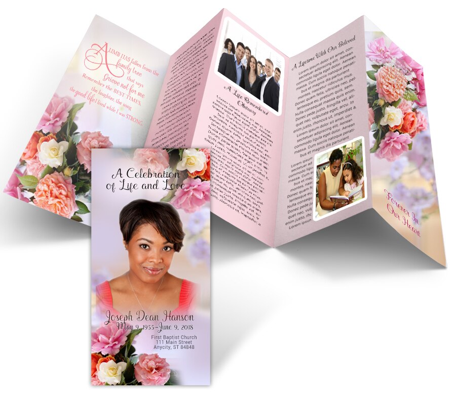 Fresh Bouquet Accordion Fold Funeral Program Design & Print (Pack of 25).