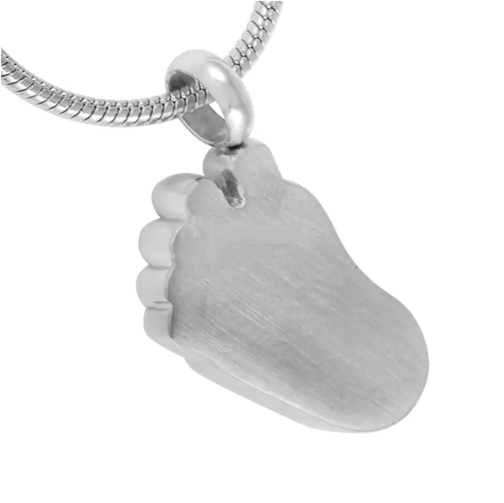 Stainless Steel Baby Foot Urn Necklace.