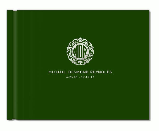 Crest Monogram Foil Stamped Landscape Funeral Guest Book.