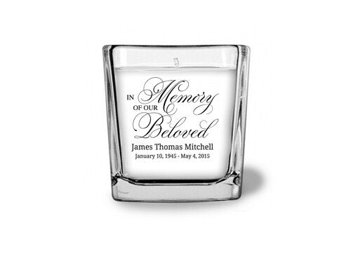 Beloved Personalized Glass Cube Memorial Candle.