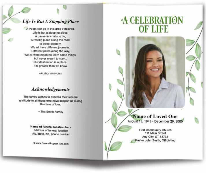 Fallen Leaf Watercolor Funeral Program Template – The Funeral Program Site