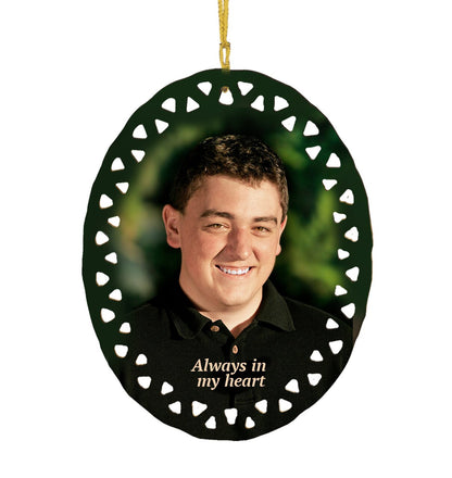 3.75" Oval Doily Ceramic In Loving Memory Christmas Ornament.