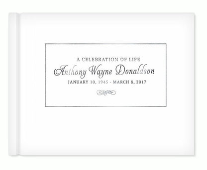 Elegantly Framed Foil Stamped Landscape Funeral Guest Book.