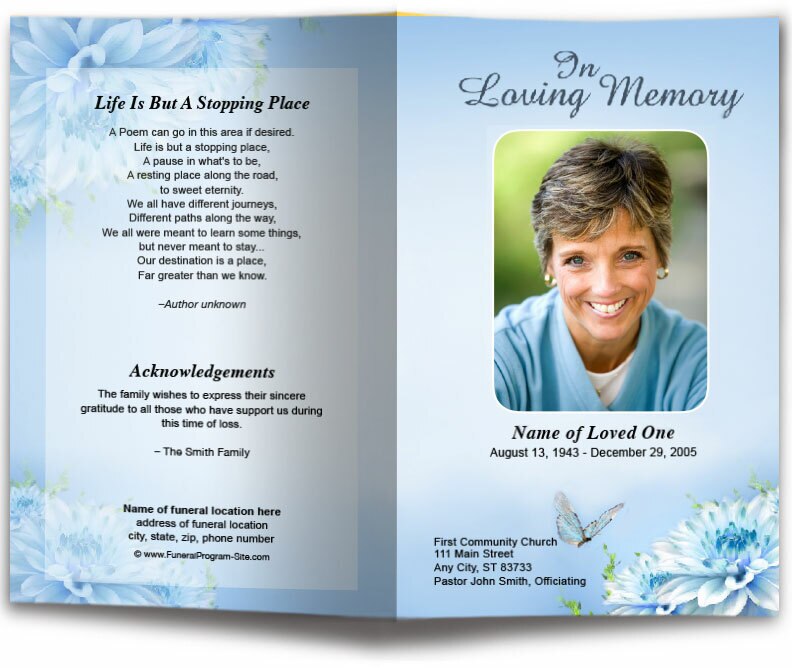 Blue Florals Funeral Program Template - Funeral Programs – The Funeral ...